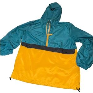 BlackJack 1999 USA Windbreaker Pullover 1/2 Zip Retro Green, Yellow Sz medium‎